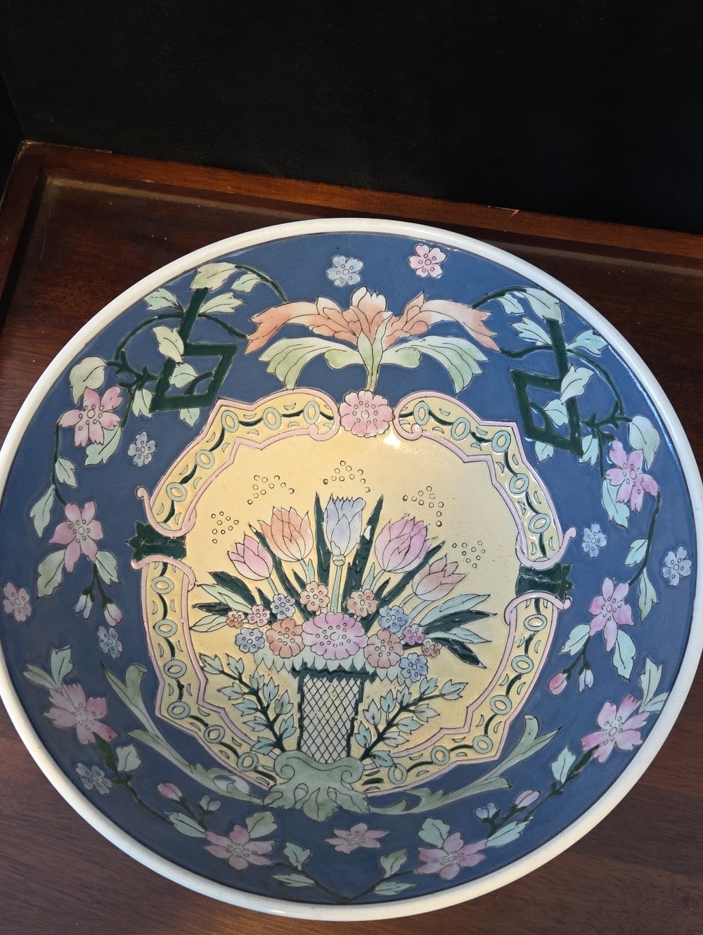 Vintage WBI  Handpainted Oriental CHINOISERE Decorative Floral LG Porcelain Bowl - Picture 3 of 7